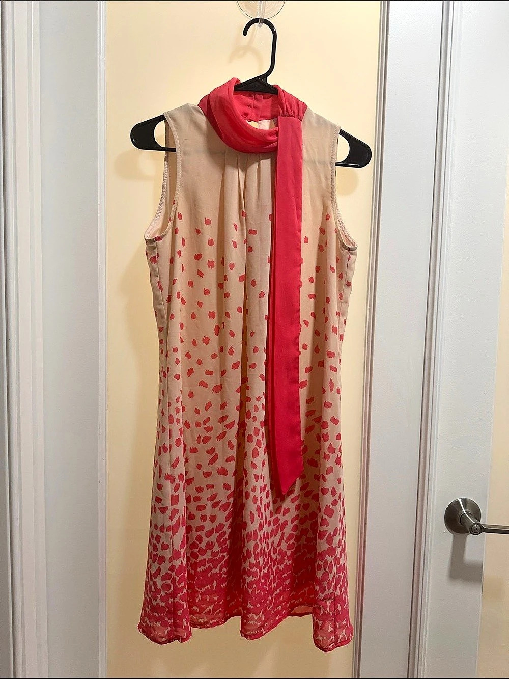 High Tied Neck Speckled Pink Maxi Dress (Size Small)